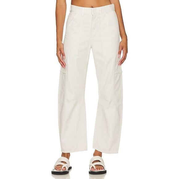 Citizens of Humanity Marcelle Pants Ecru Butter Low Slung Cargo Barrel Horseshoe - Picture 1 of 10